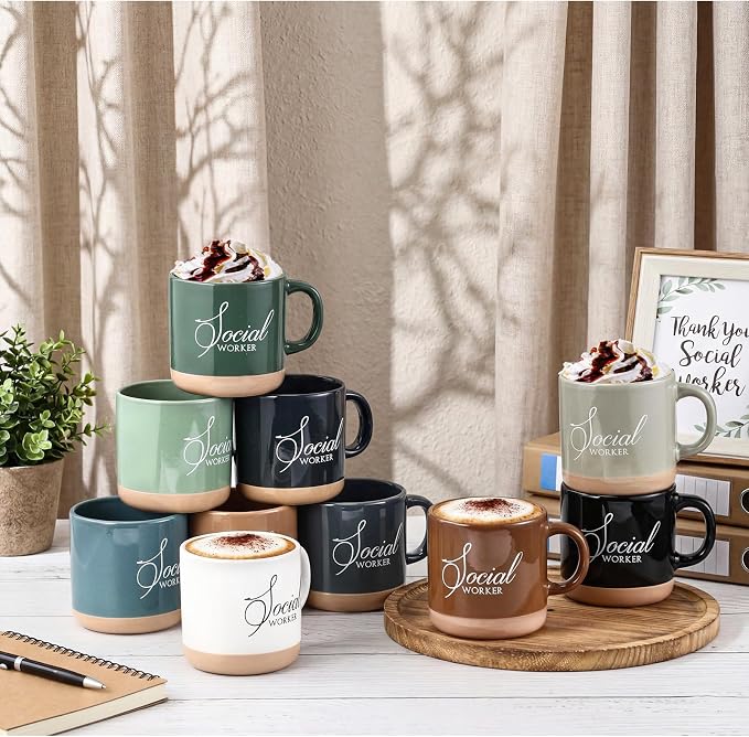 Didaey 10 Pcs Social Worker Appreciation Gifts Bulk 13 oz Ceramic Coffee Mugs Thank You Cups Social Worker Graduation Gift for BSW MSW DSW LCSW Must Haves Office Work, 10 Colors