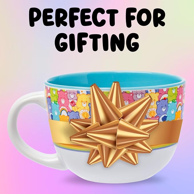 Silver Buffalo Care Bears Ceramic Soup Mug, All Over Print, 24oz | Tenderheart Bear, Cheer Bear, Funshine Bear and friends, oversized handle, generous capacity, colorful design