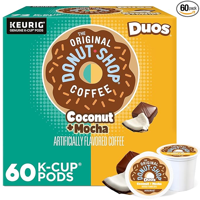 The Original Donut Shop Duos Coconut + Mocha Coffee, Keurig Single Serve K-Cup Pods, Medium Roast Coffee, 60 Count, (6 Packs of 10)