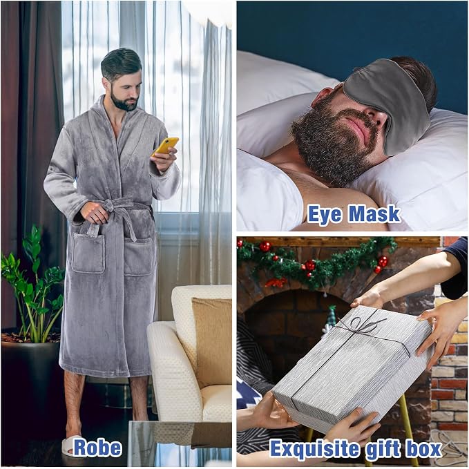Nuogo 15 Pcs Birthday Gifts for Men Beard Care Set for Him Dad Birthday Gifts Basket Ideas Kit for Men Tumbler Bath Robe for Father's Day Dad Husband Boyfriend Box(Unhooded,Darkgray)