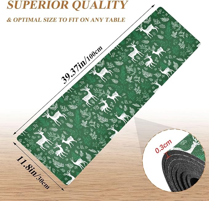 White Christmas Deers Plants Trivet Table Runner Heat Resistant 230F for Hot Dishes Pots Plates Kitchen Dining Table Protector Decorative 39.37 X 11.8 Inch