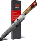 SHAN ZU Damascus Bread Knife, SG2 Powder Steel Japanese Kitchen Knife, 8 inch Hand Forged 91 Layers Damascus Steel Ultra Sharp Knife with Ergonomic Maple Handle