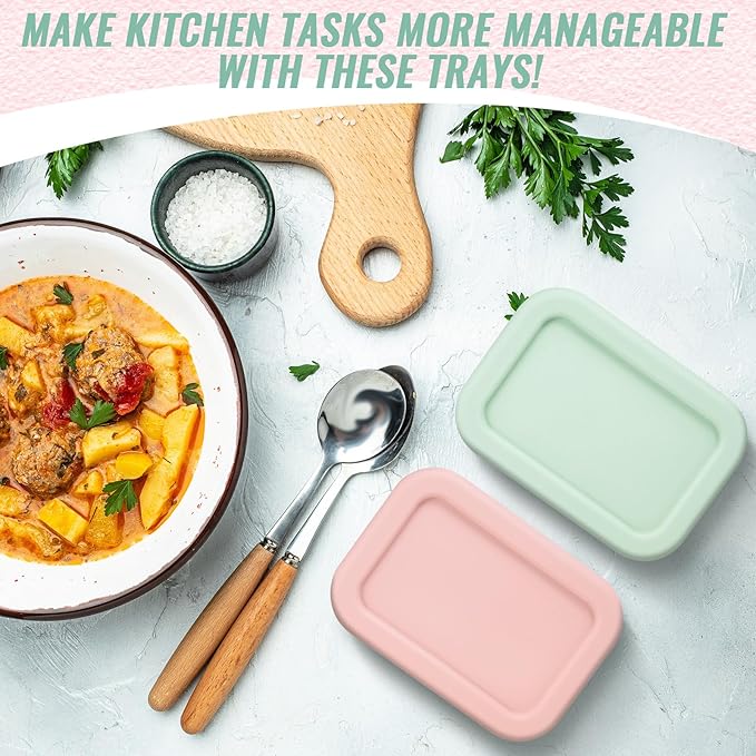 Teenyyou 6 Packs 1 Cup Silicone Soup Freezer Molds with Lid Silicone Soup Freezer Trays Rectangle Reusable Food Preserving Tray Freezing Sauces Stews(Pink, Sage Green)