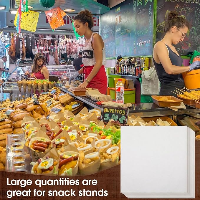 Spakon 1000 Sheets Wax Deli Paper Sheets for Food 12 x 12 Inch Checkered Dry Waxed Deli Basket Liners for Sandwich Wrapping, Food Basket Liners, Picnic party (White)