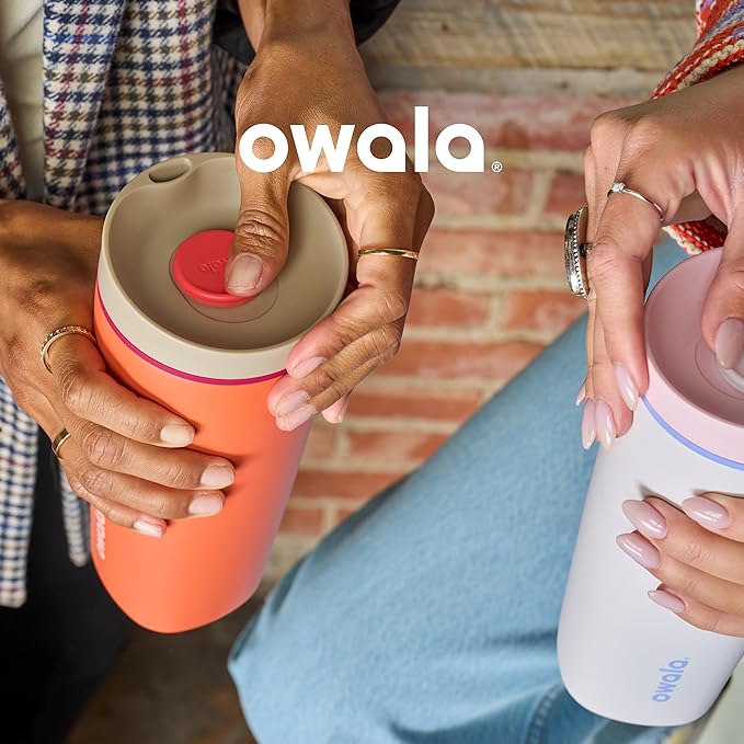 Owala SmoothSip Slider Insulated Stainless Steel Coffee Tumbler, Reusable Iced Coffee Cup, Hot Coffee Travel Mug, BPA Free 12 oz, Vanilla Bean, Pack of 8