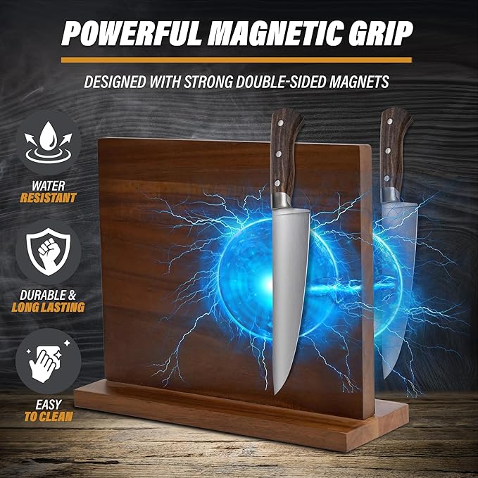 Wooden Magnetic Knife Holder - Dual - Sided Stand with Enhanced Magnets for Multifunctional Kitchen Knife Storage - Stylish, Durable, and Strong (Knives Not Included) - 12" x 9" - 3.48 lbs