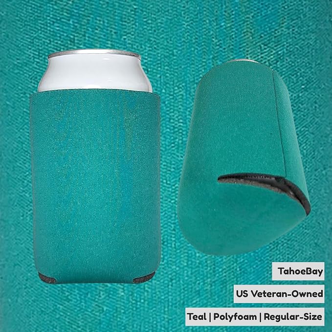 TahoeBay Bulk Blank Beer Can Cooler Sleeves (50-Pack) Sublimation Blanks for Vinyl Plain Soft Foam Can Sleeves Coolers for Soda Cans & Bottles Black, White, Assorted Solid Color (Teal)