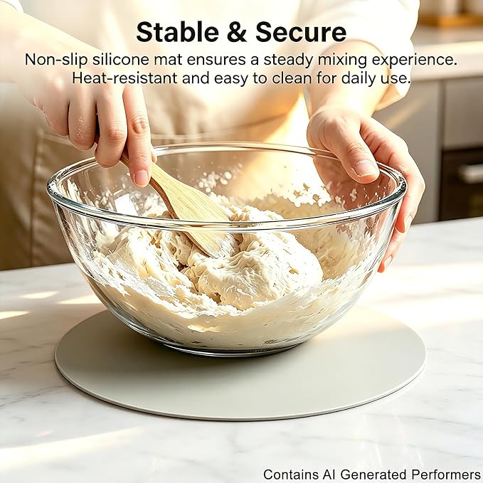 Large Glass Bowl for Sourdough Bread Making, 4.7 Quart Glass Mixing Bowl with Lid, Glass Dough Proofing Container, Clear Borosilicate Glass Bowl with Silicone Mat for Baking Gift Women