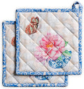 Maison d' Hermine Pot Holders 100% Cotton Heat Resistant Potholders 8" x 8" Hot Pads with Loop BBQ Cooking Baking Gifts for Mothers Day Handling Hot Pans Spring/Summer (Pack of 2, Canton)