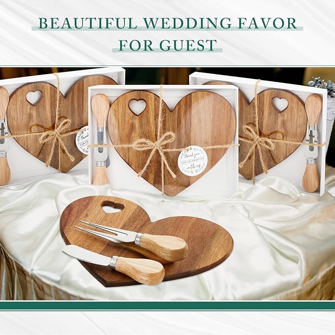 Patelai 36 Set Bridal Baby Shower Favor Heart Cheese Board with Knife, Wood Mini Charcuterie Board Thank You Gift Box for Guest Bridal Baby Shower Prize Wedding Valentines Birthday (Acacia Color)