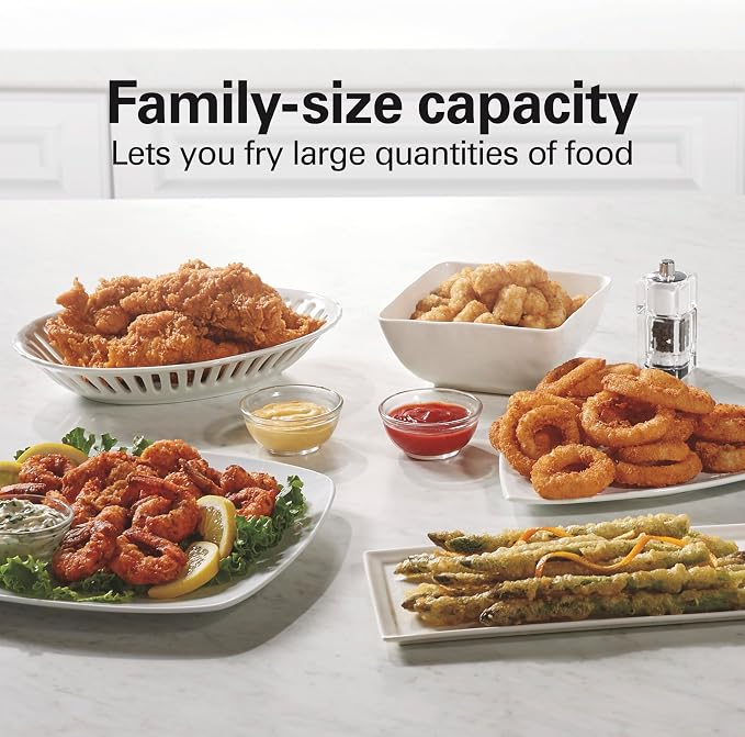 Hamilton Beach Family Style Electric Deep Fryer With Basket | 3 Liter / 12 Cup Oil Capacity | 1500 Watts | Lid | Easy Detach Magnetic Cord | Stainless Steel | 35220G