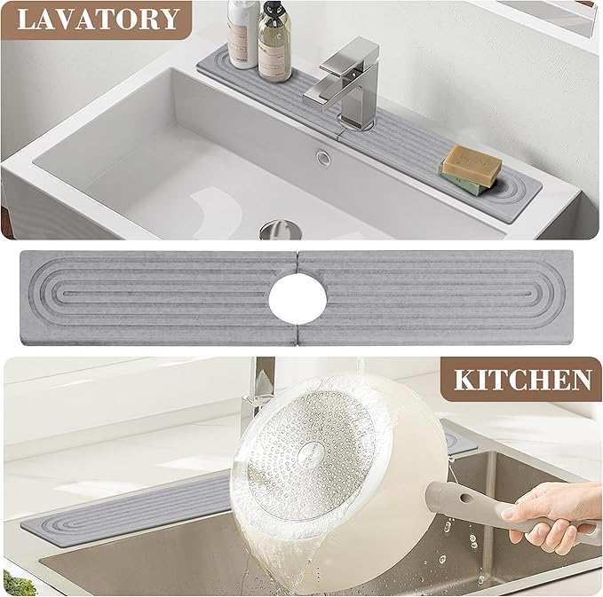Faucet Mat for Kitchen Sink Diatomite Fast Drying Stone Sink Tray Absorbent Mat Faucet Splash Guard for Kitchen Sink and Bathroom Counter