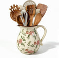 Ceramic Utensil Holder for Kitchen Counter, 6.1 Inch Modern Farmhouse Rustic Cooking Utensil Holder for Countertop Home Decor, Vintage Utensil Organizer Crock for Cooking & Spoon Tools (Red Rose)