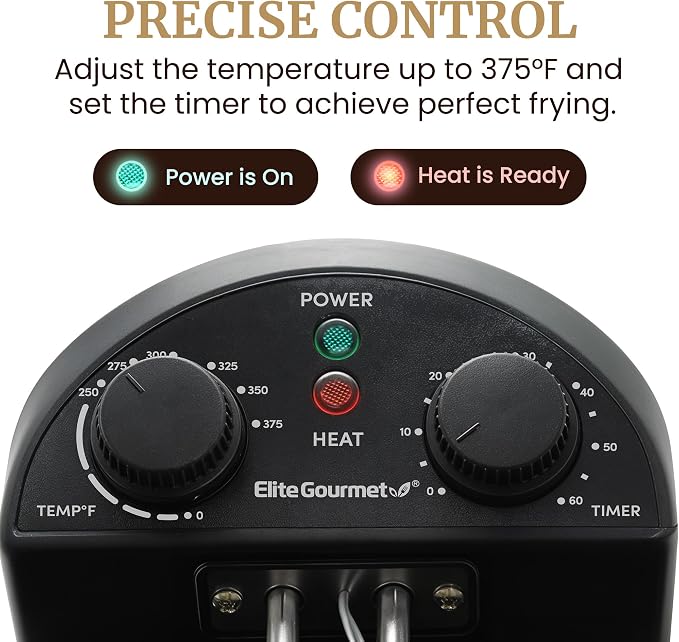 Elite Gourmet EDF-401TXB Electric 4.5 Qt. / 17 Cup Immersion Deep Fryer 3-Baskets, 1700-Watt, Timer Control, Adjustable Temperature, Lid with Viewing Window and Odor Free Filter