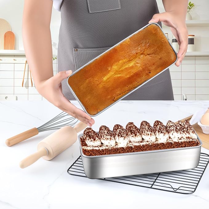 LIANYU Stainless Steel Loaf Pans Set of 4 for Baking Bread, 1 Large (12x5 Inch) & 3 Medium (9x5 Inch) Bread Pans, Ideal for Lasagna, Meat, Cake, Brownies, Durable & Non Toxic, Oven & Dishwasher Safe