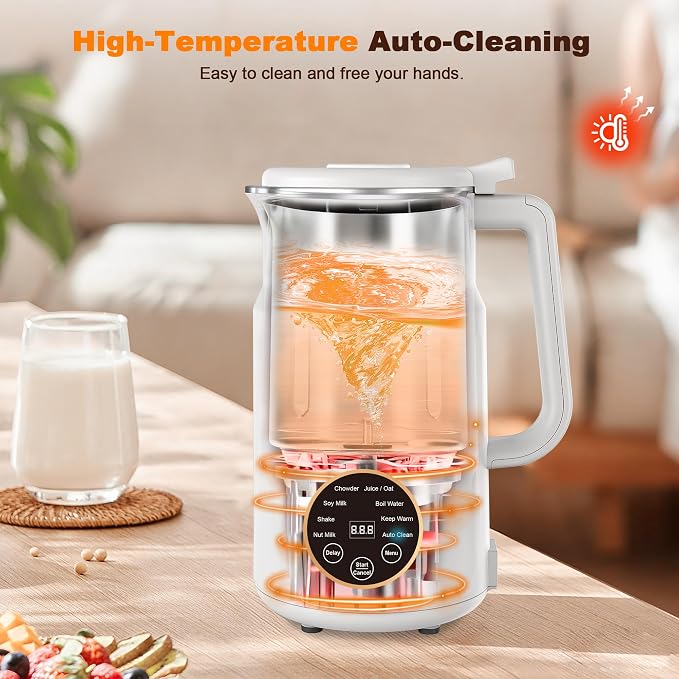 Nut Milk Maker Machine,10 in 1 Automatic Plant Based Milk Maker, 34oz Almond Milk Machine, 304 stainless steel with 12 Blades for Homemade Oat, Coconut, Chowder, Juice, Soy Milk Machine