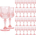 24 Pack Light Pink Plastic Wine Glasses, Vintage Plastic Goblets for Parties, Drinking Glasses Unbreakable Glassware Crystal Water Goblets Reusable Drinkware for Wedding Reception Grand Event Party
