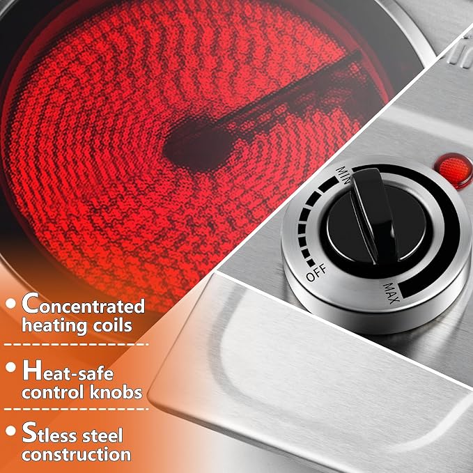 CUSIMAX Hot Plate,1800W Triple Infrared Burner, Independent Temperature Control,Electric Stove Can Simultaneously Cook Three Dishes,Compatible for All Cookware,Stainless Steel for Easy Cleaning