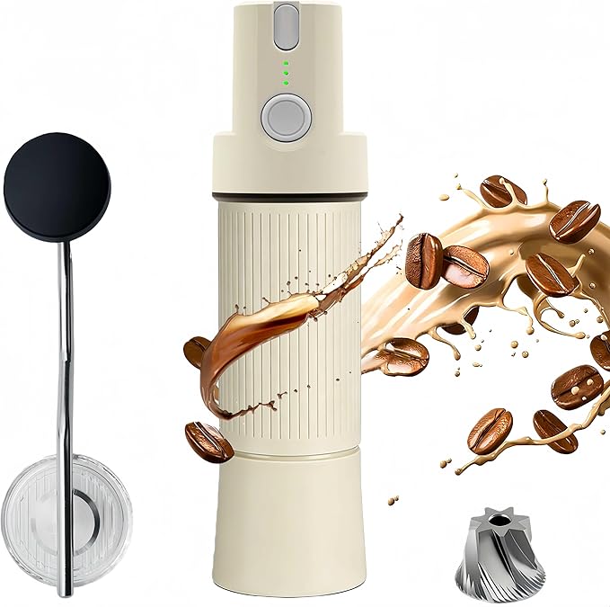 Burr Coffee Grinder Electric and Manual 2 in 1, Manual Burr Coffee Grinder with 40mm Burr, Compact Portable Coffee Grinder for Espresso Coffee, French Press, Home, Travel, Camping (Beige)