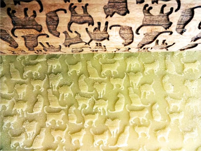 KITTY Embossing Rolling Pin Cat embossed Dogh Roller for Embossed Cookies and Potery by Algis Crafts