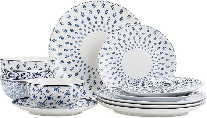 BTaT- Ceramic Dinnerware Sets for 4, 12 pcs, Porcelain Plates and Bowls, Ceramic Dish Set, Microwave & Dishwasher Safe