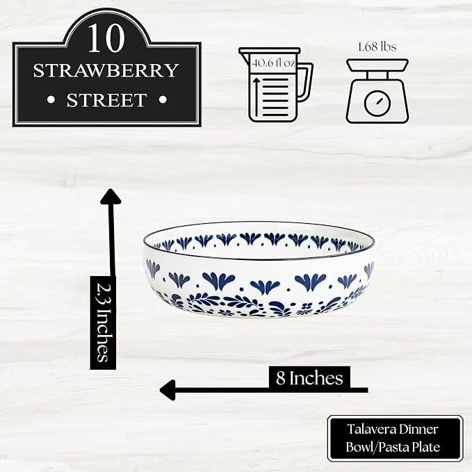 10 Strawberry Street Talavera Dinnerware, Set of 6 (8" Dinner Bowl/Pasta Plate)