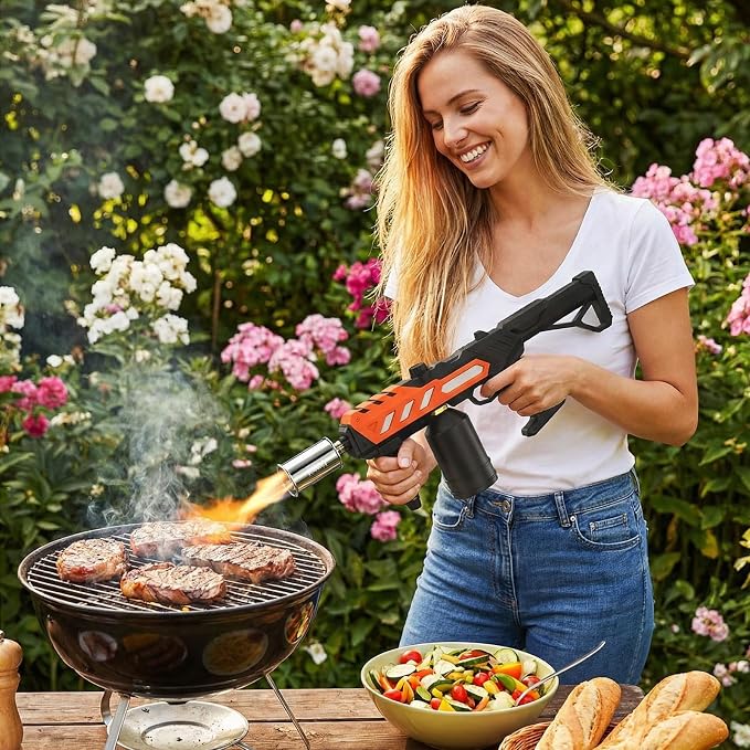 Powerful Propane Torch Gun, Adjustable Flame Thrower Gun, Kitchen Torch with Detachable Design, Flamethrower Blow Torch for BBQ, Searing Steak, Welding, Camping Charcoal Lighter(Tank Not Included)