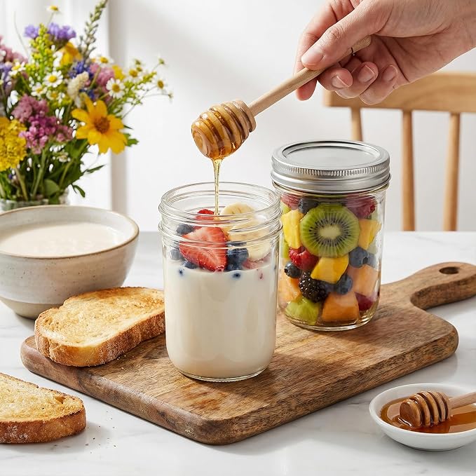 Eathtek 8 oz Mason Jars 24 Pack, Mini Canning Jars with Regular Lids | 240ml for Jelly Herbs Spice Honey Storage, Small Glass Jars Candle jars, Extra Lids Tags Label Included