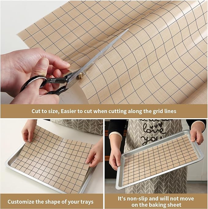 Silicone Baking Mat Roll 12IN*5FT Free Cutting, Non-Slip Pastry Mat, Non-Stick Reusable Air Fryer Liner, Oven Liners, Counter Mat, Freeze Dryer Mat, Easily Cut to Size Fit All Ovens Pans Tins Dishes