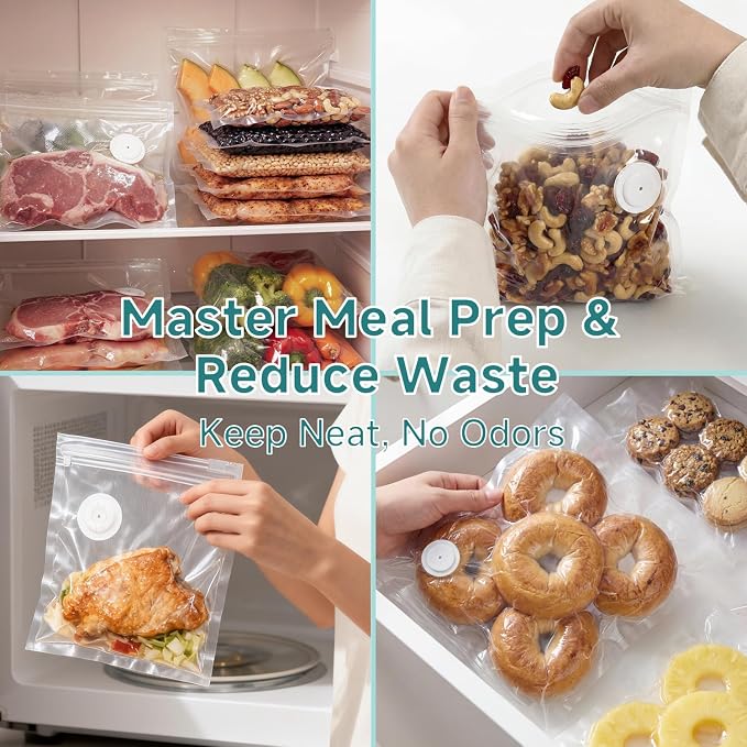 Mehomeli Reusable Vacuum Sealer Bags for Food – 30 BPA-Free Small (8.66in × 8.26in) Food Storage Bags, Freezer Microwave Safe, Odor-Resistant, Leak-Proof – Compatible with Handheld Vacuum Sealers