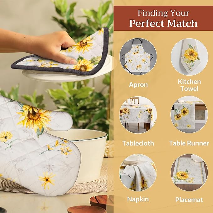Maison d'Hermine Oven Gloves 100% Cotton Oven Mitt 7" x 13" with Loop Heat Resistant BBQ Cooking Gloves Baking Grilling Gifts for Mothers Day Spring/Summer (Pack of 1, Candice)
