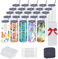 25 Pack 20oz Sublimation Tumblers Bulk With Flat Edge, 20OZ Flat Sublimation Tumbler Blank, Skinny Straight Stainless Steel Blanks Cups with Individual Box(25, 20OZ)