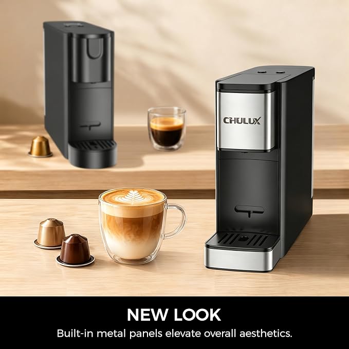 CHULUX RectoCafé Espresso Machine for Nespresso Original Capsule Pod, 20 Bar Professional Italian Pump Coffee Machine, Extra Mini Espresso Maker for Home & Office, Stainless Steel and Black