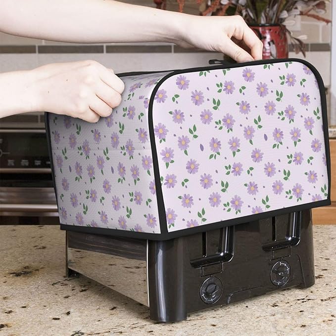 Toaster Cover 4 Slice Pastel Purple Daisy Flower pattern Kitchen Small Appliance Covers with Pockets Dust and Fingerprint Protection