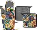 Mandala Boho Oven Mitts and Pot Holders Set Silicone Kitchen Gloves Potholders Heat Resistant for Chef Baking Cooking Grilling BBQ (Set of 4)