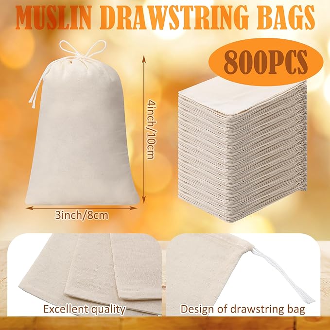 Tatuo 800 Pcs Cotton Muslin Bags with Drawstring Reusable Cloth Sachet Pouch Empty Gift Canvas Bags Bulk for Jewelry Home Party Favors (5 x 7 Inch)
