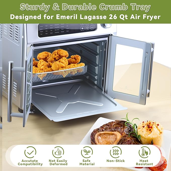 Crumb Tray Replacement Compatible with Emeril Lagasse 26 Qt Extra Large French Door Air Fryer, Crumb Tray with 4 Pcs Oven Liners Accessories for Emeril Lagasse 26 Qt Air Fryer