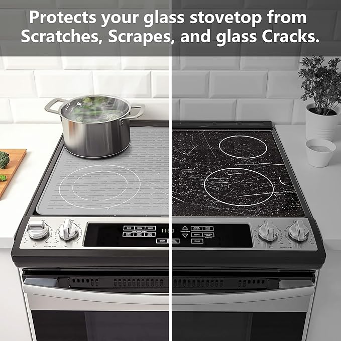 YUHFERA Stove Top Cover for Electric Stove - Silicone Stove Mat for Glass Top, Glass Cooktop Protector, XL Dish Drying Mats For Kitchen,Oven Covers for Electric Stove (Hyaline,28 x 20)