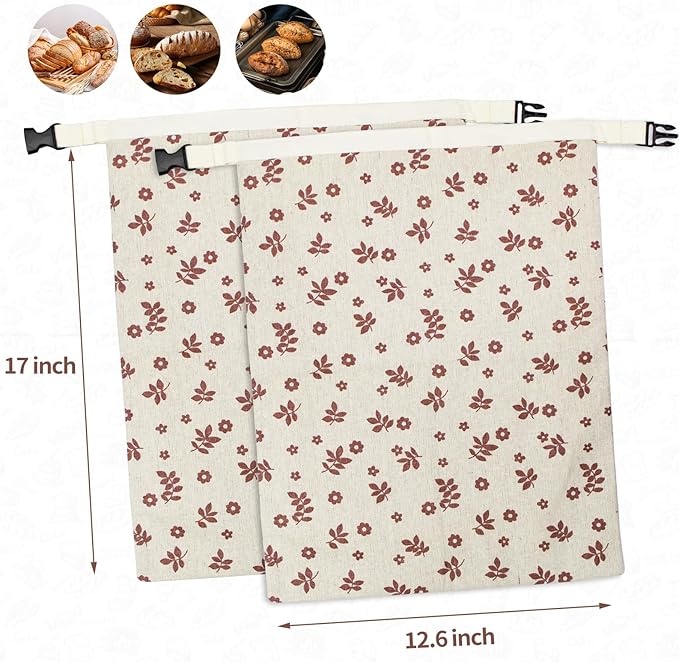 Saicefe 2 Pack Reusable Beeswax Bread Bags for Sourdough & Homemade Bread, Linen Waxed Bags Keeps Fresh Longer XL Food Storage Bags with Beeswax Lining, Freezer Safe, Baking Supplies for Sourdough