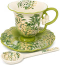 Tea Cup and Saucer Set with Spoon, Porcelain Flower Tea Cup with Saucer, Cute Vintage French Style Coffee Cup Gift Set with Box for Women and Tea Parties