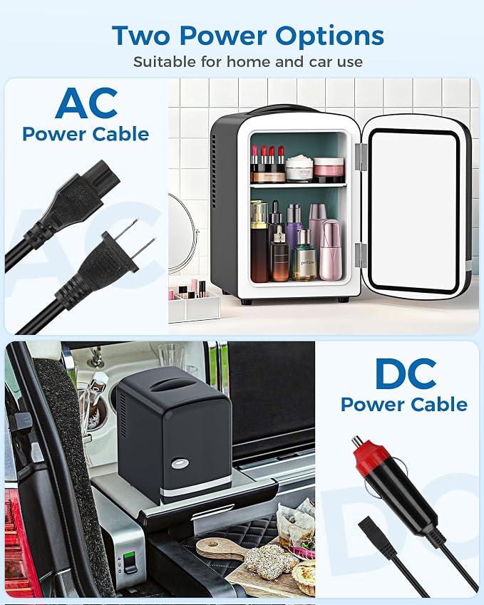 Electactic Mini Fridge for Skincare, 4L/6 Cans Portable Compact Cosmetic Fridge, Retro Desktop Fridge with AC/DC Adapters, Small Cooler and Warmer for Beverage, Makeup, Bedroom, Office, Kids, Black