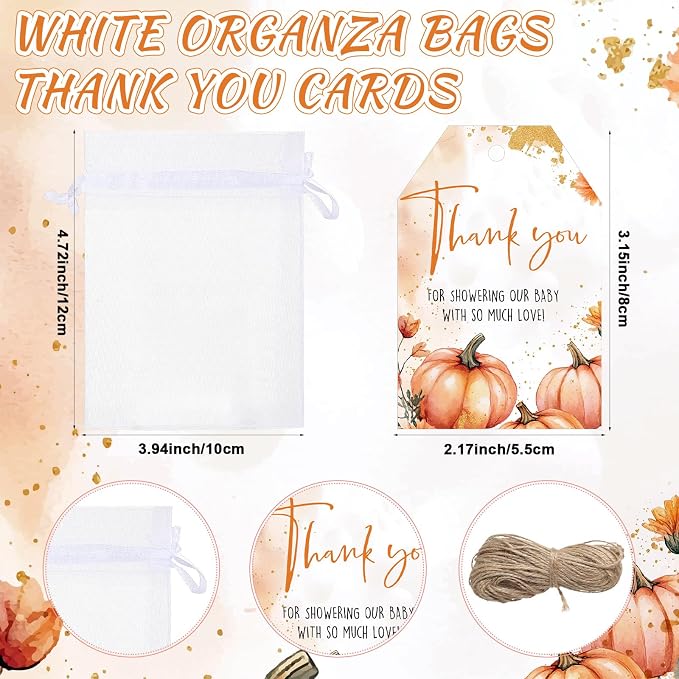 Pickmesh 50 Sets Baby Shower Shot Glasses for Guests Include Acrylic Clear Shot Glasses Thank You Cards Organza Bags Babies Shower Gifts for Gender Reveal Party Supplies (Pumpkin Theme)