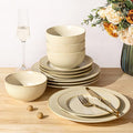 TheTerra Stoneware Dinnerware Sets for 4, 12 Pieces Ceramic Plates and Bowls Sets, Scratch Resistant Embossed Dish Set, Oven, Microwave & Dishwasher Safe, Cream Latte