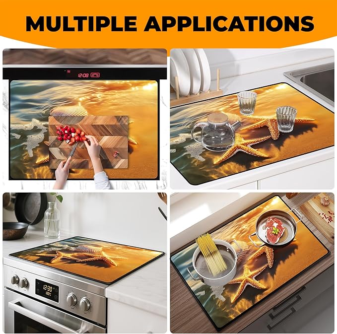 Heat-Resistant Glass Stove Top Cover with Anti-Slip Rubber Coating – Electric Stove Protector, Scratch-Resistant, Expands Counter Space, Stylish Kitchen Decor (Starfish)