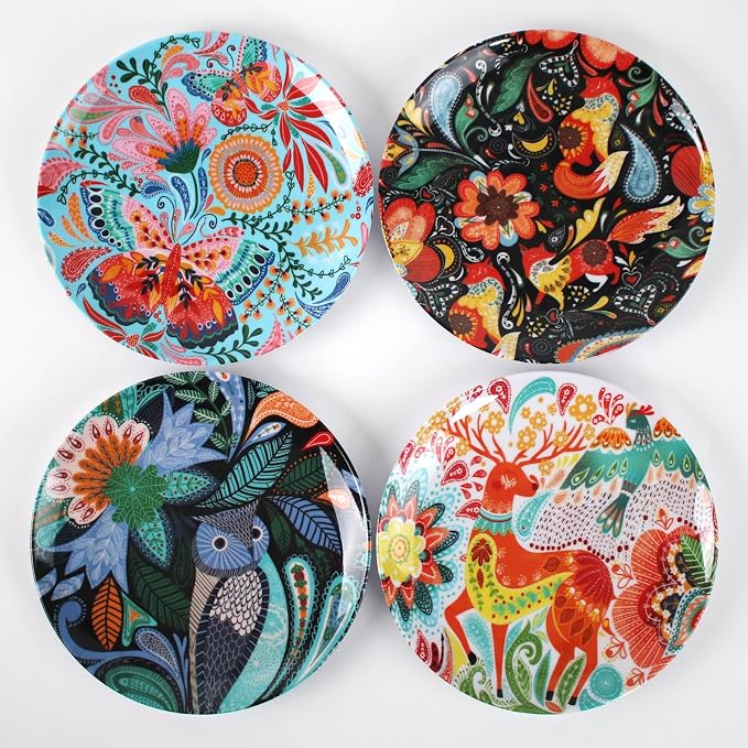 Melamine Plates Set for 4-8 Pcs:Camping Dishes Set with 4 Dinner Plates and 4 Salad Plates.Lightweight and Unbreakable.Indoor and Outdoor Use.