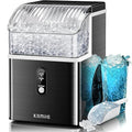 Kismile Nugget Ice Makers Countertop,Portable Ice Machine with Crushed Ice, 35lbs/Day,Self-Cleaning,One-Click Operation for Home Use(Stainless Steel Black)
