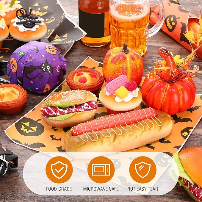 Reallnaive 600 Pcs Halloween Theme Wax Paper Sheets 12 x 12 Inch Parchment Deli Tissue Paper Sandwich Wrapping Sheets Food Basket Liners for Kitchen Restaurant Baking Supplies, 6 Styles