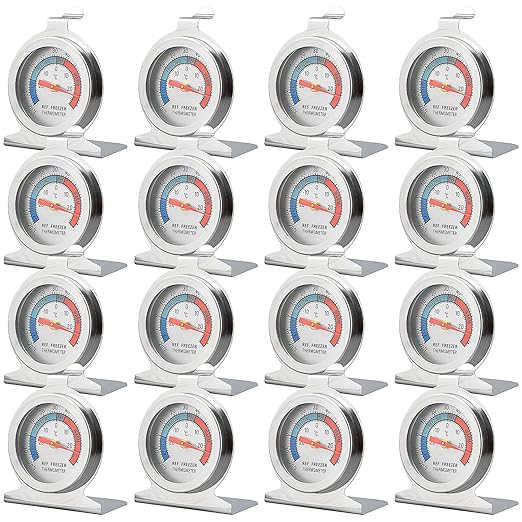 16 Pack Refrigerator Thermometer Large Dial Freezer Thermometer Classic Series Fridge Alarm Thermometer Internal Temperature Gauge for Fridge Freezer Cooler