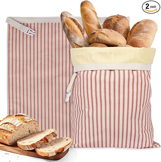Reusable Beeswax Bread Bags for Homemade Bread & Sourdough, 2-Pack XL Airtight Food Storage Bags, Organic Cotton Linen Covers - Freezer-Friendly Freshness Preservation Keeps Fresh Longer