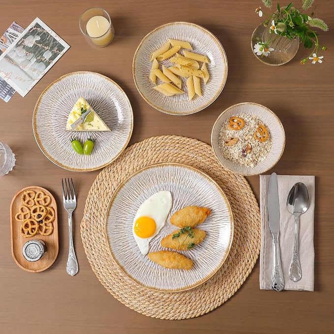 DOMICREVERY Ceramic dinnerware Set for 6, 24 pcs Plates and Bowls Sets,Bloom